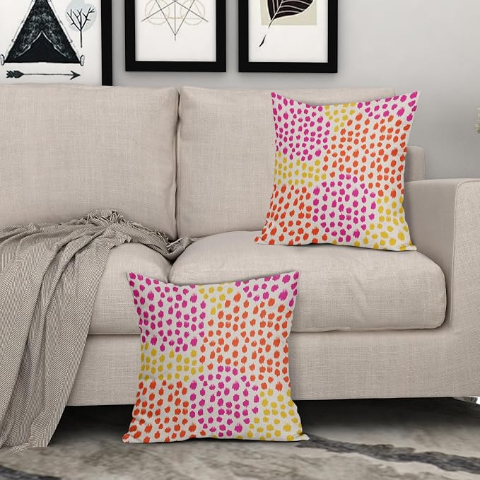 Pink Orange Yellow Throw Pillow Covers 20x20 Set of 2 Retro 70s Colored Hot Pink Preppy Room Decor Pillows Trendy Dot Decorative Outdoor Pillowcase Cushion Cover Linen Pillow Case for Sofa Couch Bed