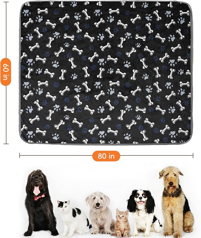 Washable Waterproof Dog Blankets for Large Dogs 60"x80" | Soft Fluffy Pet Blanket for Couch Sofa Car Crate Bed Protector, Reversible Sherpa Fleece Dog Blanket, Navy Paws