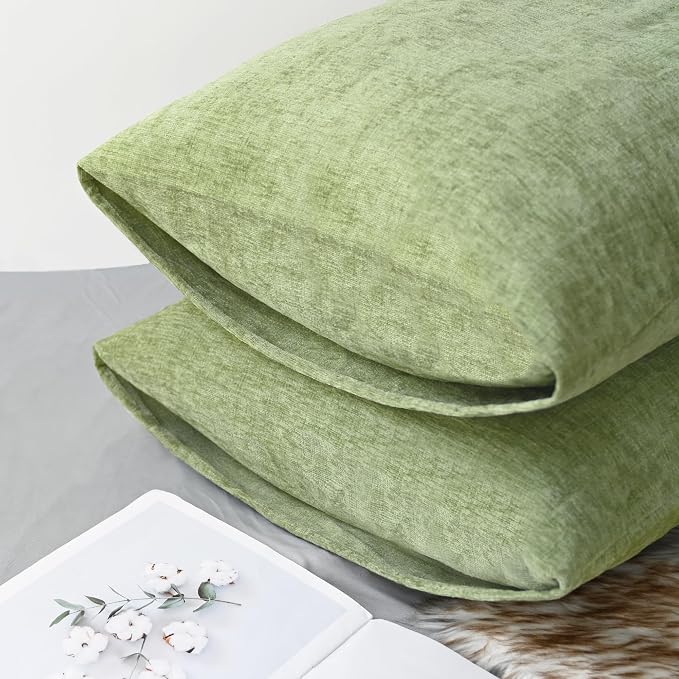 CaliTime Decorative Standard Throw Pillow Covers 26 X 20 Inches Sage Green | Pack of 2, Cozy Chenille Cushion Cases for Sofa Bed Living Room Farmhouse Home