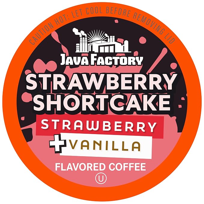 Java Factory Flavored Coffee Pods, Strawberry Shortcake, Compatible with K Cup Brewers, 40 Count