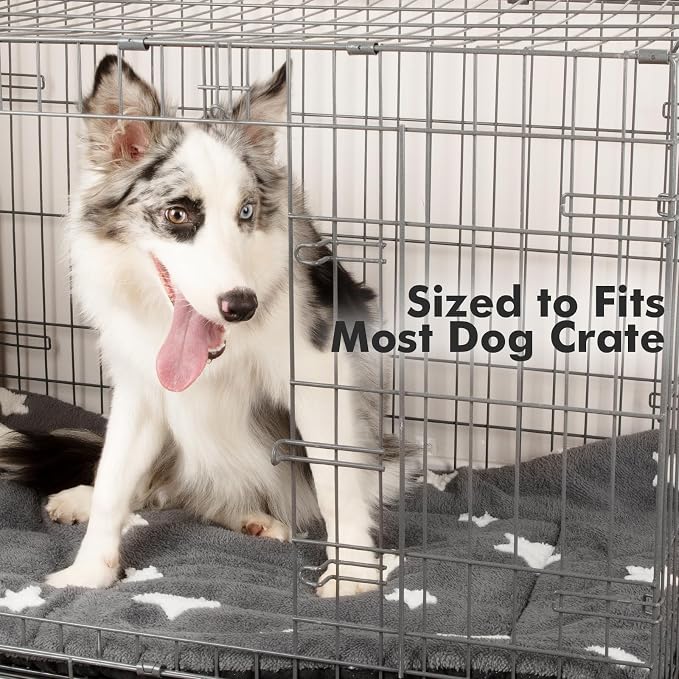 Mora Pets Dog Crate Pad Washable Puppy Dog Bed for Crate Flat Kennel Mat | Soft Dog Cat Bed Mat, Crate Pad for Dog Cages Cozy Sleeping Liner, Pet Pillow Cushion Medium Cute Star Anti Slip Grey 30 x 19