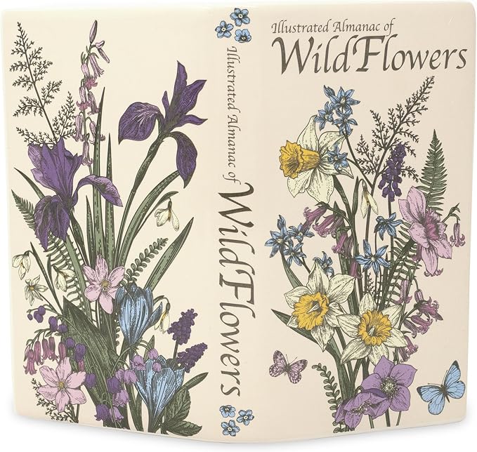 Steel Mill & Co. Ceramic Open Book Vase, Wildflowers | Vintage Inspired Flower Field Guide Decor Sculpture, Novelty Floral & Succulent Container or Bookshelf Sculpture Piece