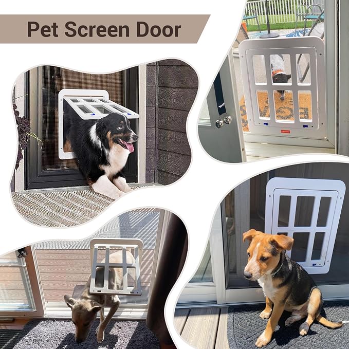 Large Dog Door for Screen Door - 11.2" x 14.4" Magnetic Flap Pet Door with Lockable Insert for Medium to Large Dogs, Ideal for Sliding Doors, White
