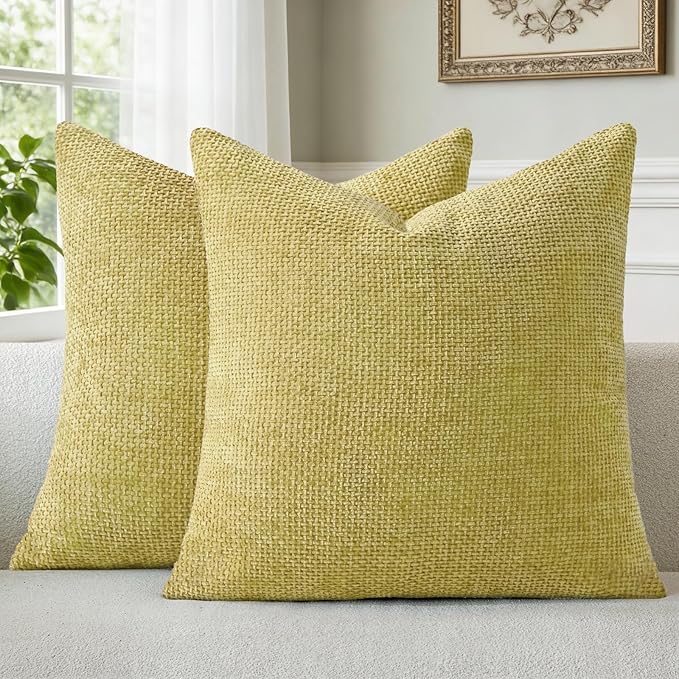 a moment Yellow-Green Chenille Throw Pillow Covers 16x16 Inch Pack of 2 Modern Decorative Throw Pillow Covers Farmhouse Cross Covers Home Decor for Sofa Bedroom Living Room