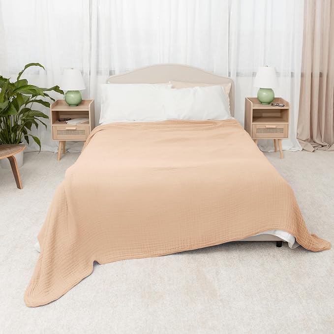 Comfy Cubs Adult Muslin Blanket 108x90” King Swaddle Blankets, Cream | 6 Layer Soft, Breathable & Lightweight Muslin Adult Blanket - Machine Washable & Designed in the US Bedding for All Seasons