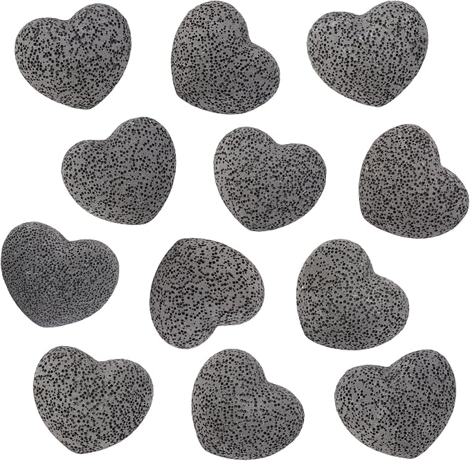 rockcloud Black Lava Rock Stone Heart Shape Pocket Stones Dyed Lava Rocks Aromatherapy Essential Oil Diffuser Set, 1.7 Inches, 5 Pcs