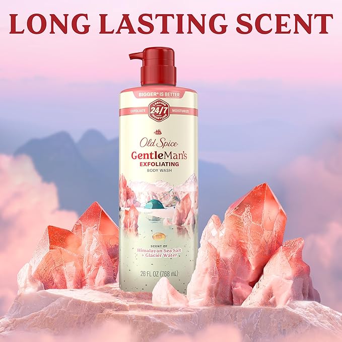 Old Spice GentleMan's Exfoliating & Moisturizing Body Wash for Men, 24/7 Shower Fresh with Long Lasting Scent, Renewing Vitamin B3 Blend, Himalayan Sea Salt + Glacier Water Scent, 26 oz