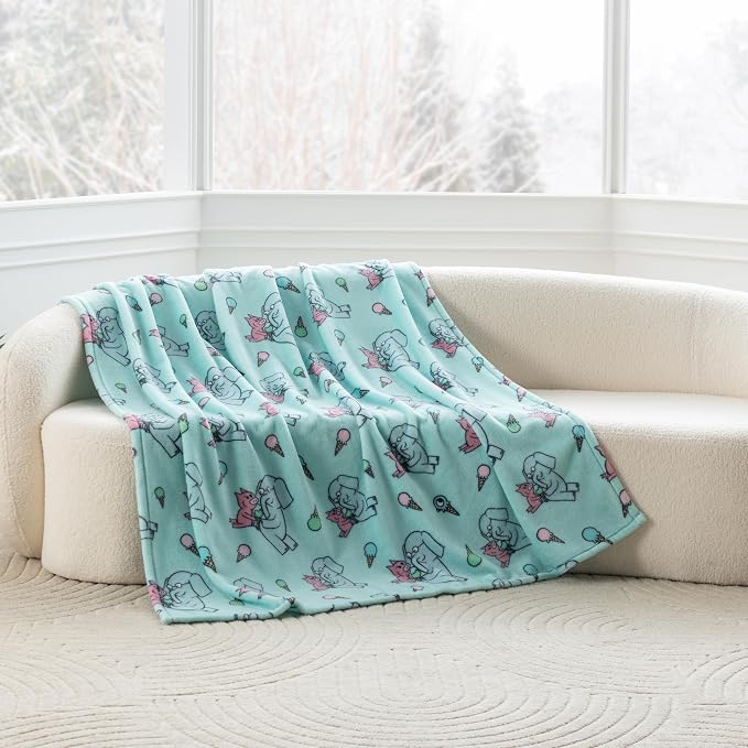 Berkshire Mo Willems® VelvetLoft® Throw Blanket - Super Soft Plush Elephant & Piggie Character Design - Cozy Home Decor, Elephant_Piggie Ice Cream, 50 in x 70 in(Official Mo Willems® Product)