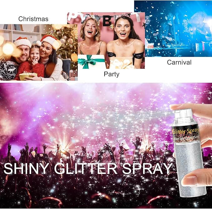 Hair and Body Glitter Spray, 1PC Silver Glitter Hairspray Dry Powder Makeup for Clothes, Festival Rave Prom Loose Sparkle Powder,Holographic Ultra Fine Resin Glitters for Crafts (1PC Silver)