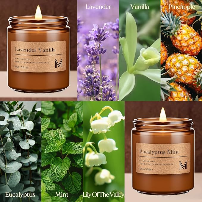 M&SENSE 4 Pack Candle Gift Set, Aromatherapy Scented Candle for Home Fragrance, Natural Soy Wax Candles for Stress Relief, Yoga, Long Lasting Small Jar Candle Gift Set for Birthday Housewarming