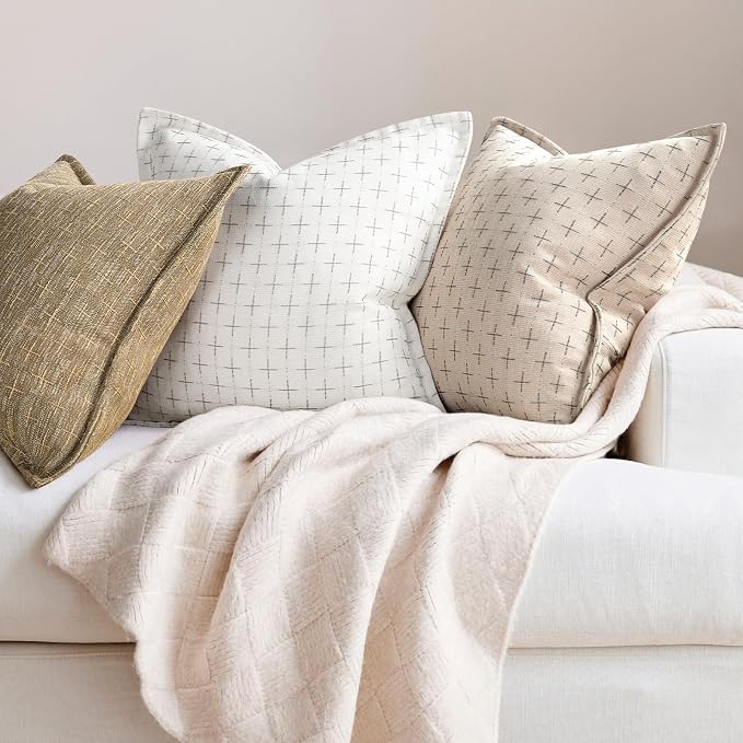 Pillow Covers 20x20 Set of 2 Soft Polyester Textured Pillow Covers with Stylish Flange Edge Cozy Farmhouse Throw Pillows for Couch Bed Sofa Living Room