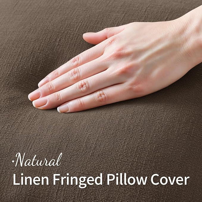 MIULEE Linen Fringe Decorative Fall Pillow Covers Chocolate Brown 26x26 | Set of 2, Cottagecore Decor, Boho Farmhouse Neutral Pillow Covers, Rustic Fall Couch Cushion Cases for Sofa Bed Living Room