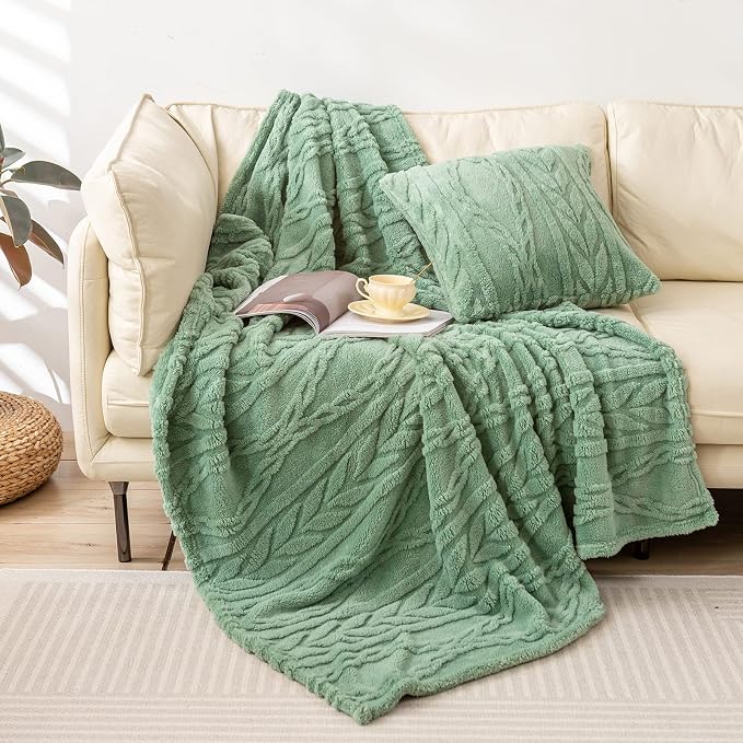 YUSOKI Sherpa Fleece Twin XL Size Blanket, Sage Green, 65"x90" | 3D Stylish Design,320GSM, Non-Shedding, Lightweight for All Season Use, stays fluffy after repeated washes, Perfect Gifts