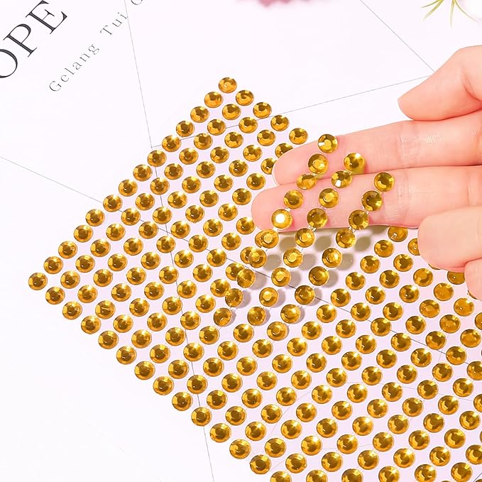 3555pcs Self Adhesive Face Gems for Makeup, Festival Jewels, Hair Gems, Rhinestone Stickers for Face, Eye, Makeup, Nail, Body, Crafts 5sheets (gold-3/4/5/6/8mm)
