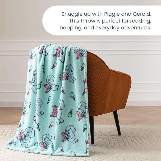 Berkshire Mo Willems® VelvetLoft® Throw Blanket - Super Soft Plush Elephant & Piggie Character Design - Cozy Home Decor, Elephant_Piggie Ice Cream, 50 in x 70 in(Official Mo Willems® Product)
