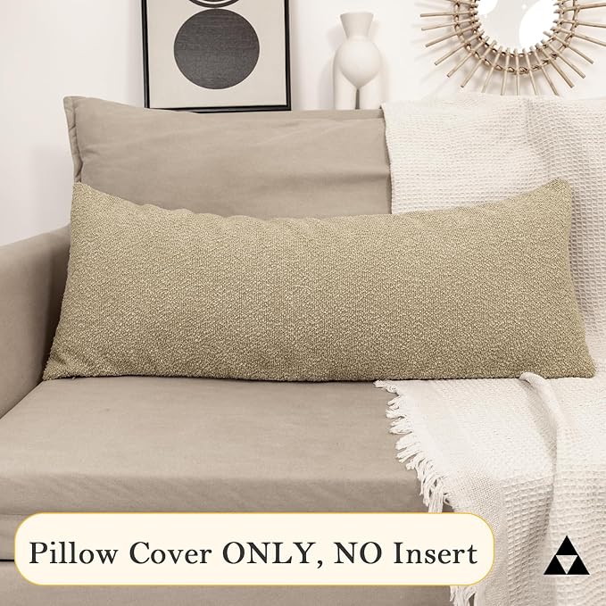 JoraLion 14x36 inch Boucle Lumbar Pillow Cover, Camel Woven Texture Neutral Long Pillow Cover Breathable Cushion Case for Couch Sofa Bed Living Room Home Decor (Cover Only)