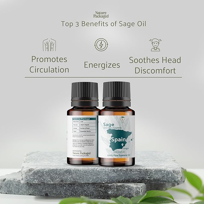 Sage Essential Oil - Direct from Essential Oils SL Spain - Steam Distilled - Aceite Esencial de Salvia for Aromatherapy, Massage, Diffuser, DIY Candle and Soap Making - 2lbs