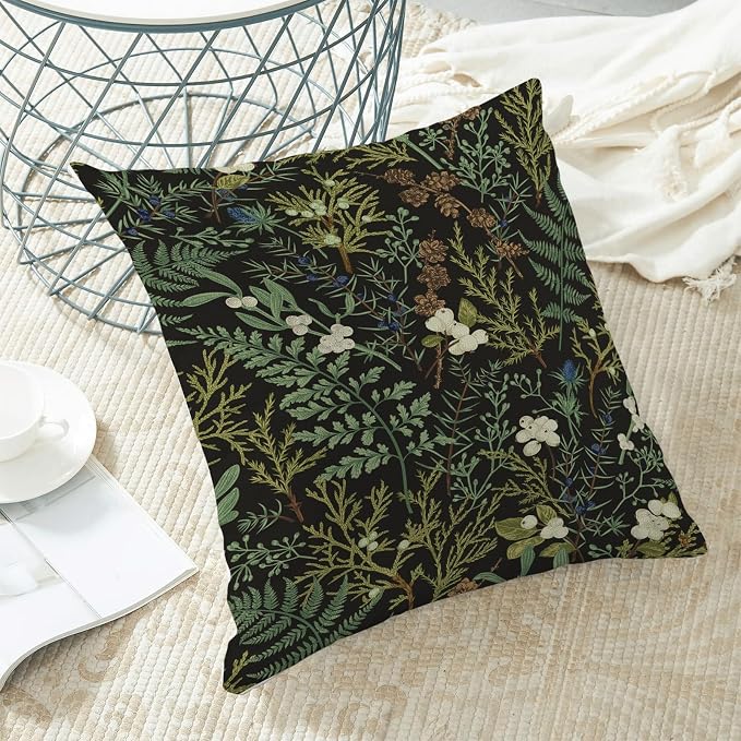 Spring Pillow Covers 18x18 Inch Set of 2,Black Sage Green Wild Flower Plant Throw Pillows Case,Seasonal Vintage Floral Outdoor Decorative Linen Farmhouse Decor Cushion Covers for Sofa Bed Couch