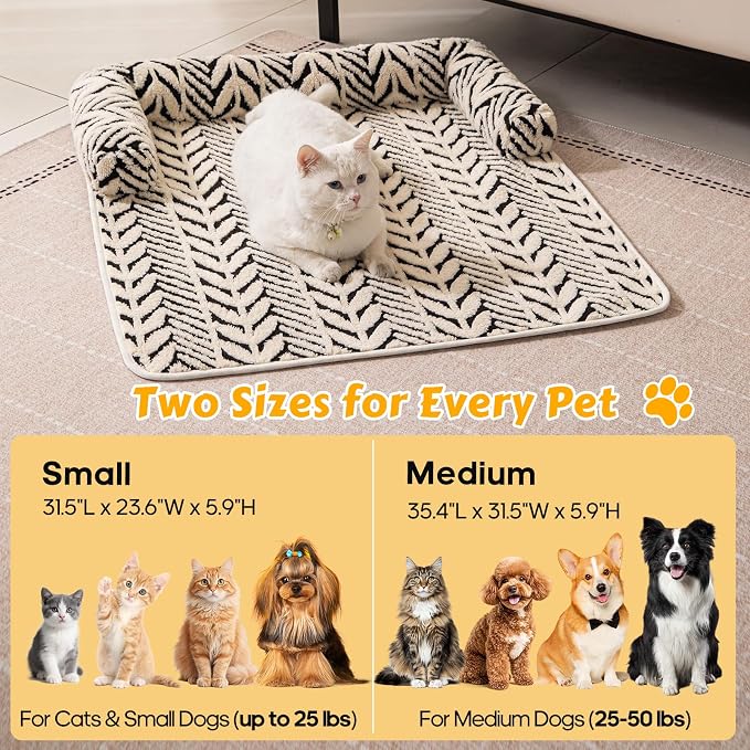 Calming Dog Bed Mats with Neck & Head Support, 35.43 x31.5 inch Black | for Small and Medium Dogs & Cats, Soft Flanne Couch Covers, Non-Slip, Machine Washable, Protects Sofa from Fur & Scratches