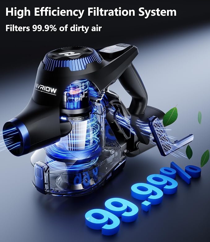 Cordless Vacuum Cleaner, 55Kpa Vacuum Cleaners for Home, Max 80mins Runtime Stick Vacuum with LED Display&1.5L Dust Cup, Rechargeable Lightweight Handheld Vacuum for Carpet/Hardwood Floor/Pet Hair/Car
