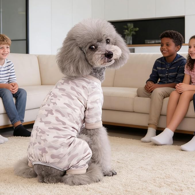 Dog Summer Pajamas Onesie Soft Breathable Puppy Jumpsuit Lightweight Dog Clothes for Small Medium Dogs Cat Pet Clothes (Khaki, Medium)