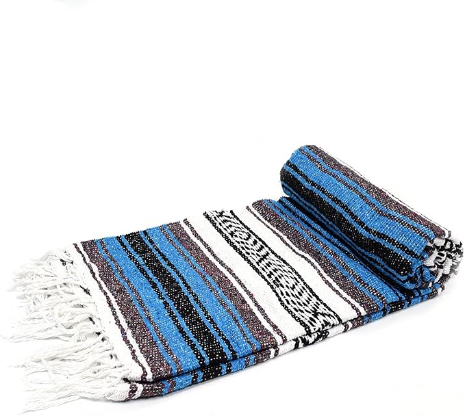 Open Road Goods Bulk Falsa Blankets - Handwoven Authentic Mexican Falsa - Great for Weddings, Yoga, Beach, Picnics, or Mexican Throw! (Bright Blue, 7 Pack)