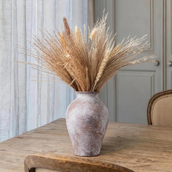 Ceramic Flower Vase Home Decor, 9 in Farmhouse Table Vase Retro Vintage Living Room Kitchen Bedroom Decoration Pottery Decorative Vases for Flowers Shelf Office Coffee Desk Dining Entryway, Classic