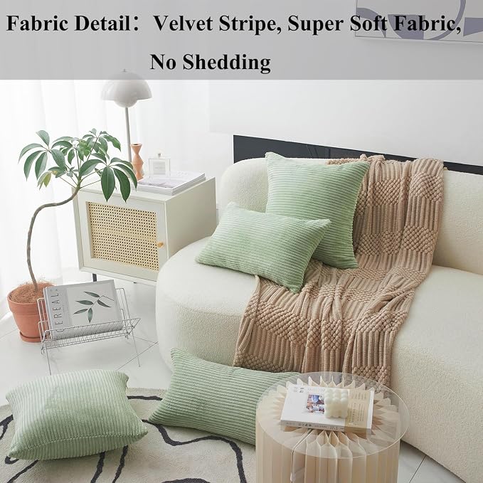 Home Brilliant 24x24 Pillow Cover Large Throw Pillows Euro Sham Striped Corduroy Living Room Throw Pillow Cover for Couch Bed Bench Summer Decor, 24 inch (60cm), Sage Green