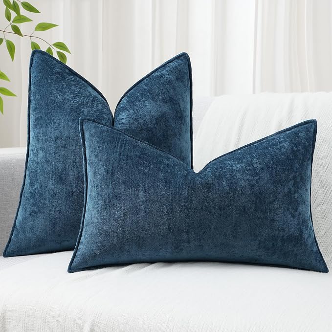 decorUhome Chenille Poseidon Velvet Throw Pillow Covers 24x24 Set of 2 | Fall Soft Euro Sham Couch Decorative Modern Farmhouse Pillow Cases with Elegant Design for Sofa Bed Living Room Home Decor