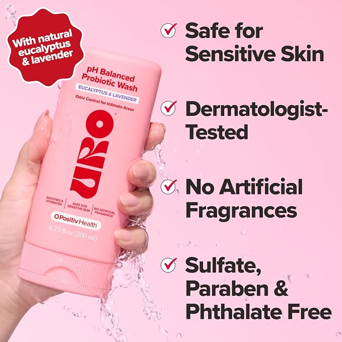O Positiv URO pH Balanced Probiotic Wash – Odor Control, pH Balance, Dryness & Irritation Support for Intimate Areas – Probiotics & Lactic Acid – 6.75 oz (Pack of 2)