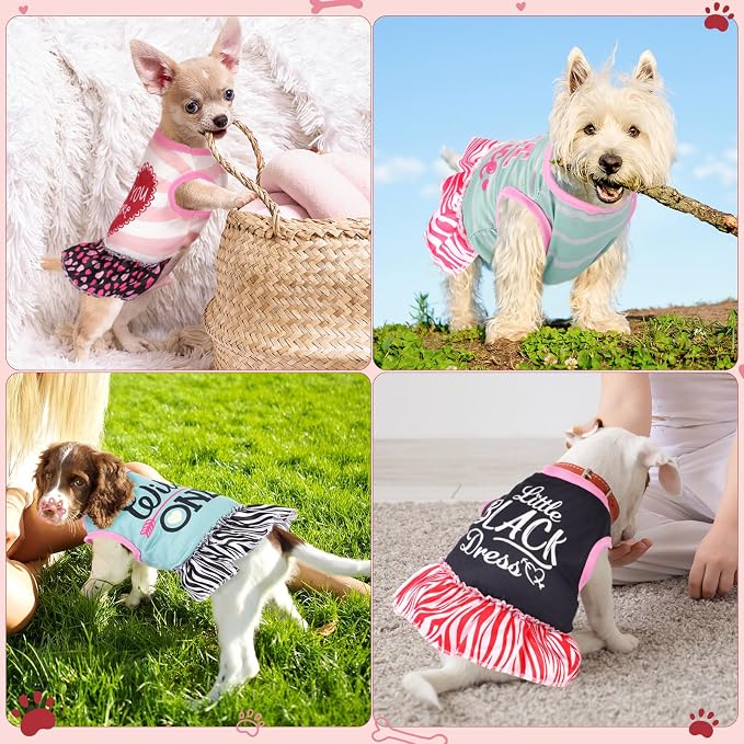 6 Pack Girl Dog Clothes Pet Dress Shirt Female Cute Dog Sundress Puppy Summer Apparel Clothes Outfits with Ruffles for Pets Cats(Small)