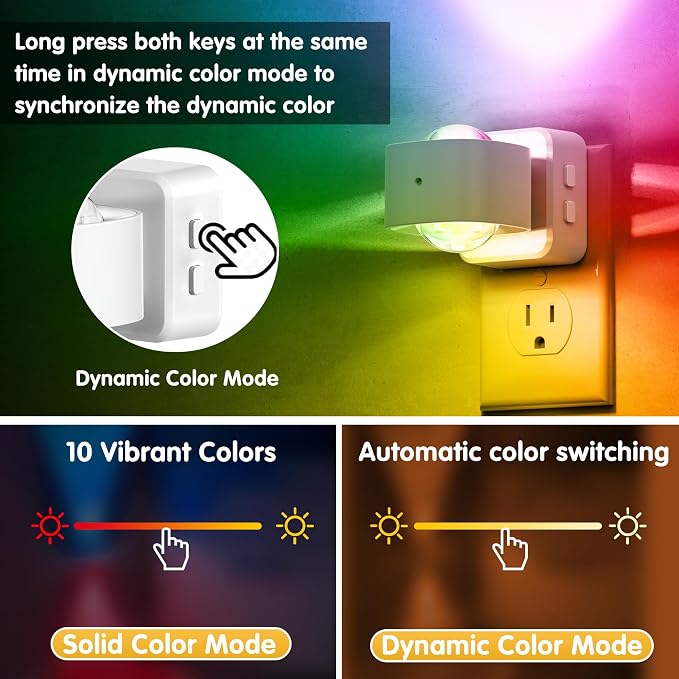 L LOHAS LED Night Light, Color Changing Night Lights Plug into Wall RGB | Rotating White Nightlight, Dusk to Dawn Sensor, RGB Rainbow Nightlights Projector for Bathroom, Gaming Room, Decor, 2 Pack