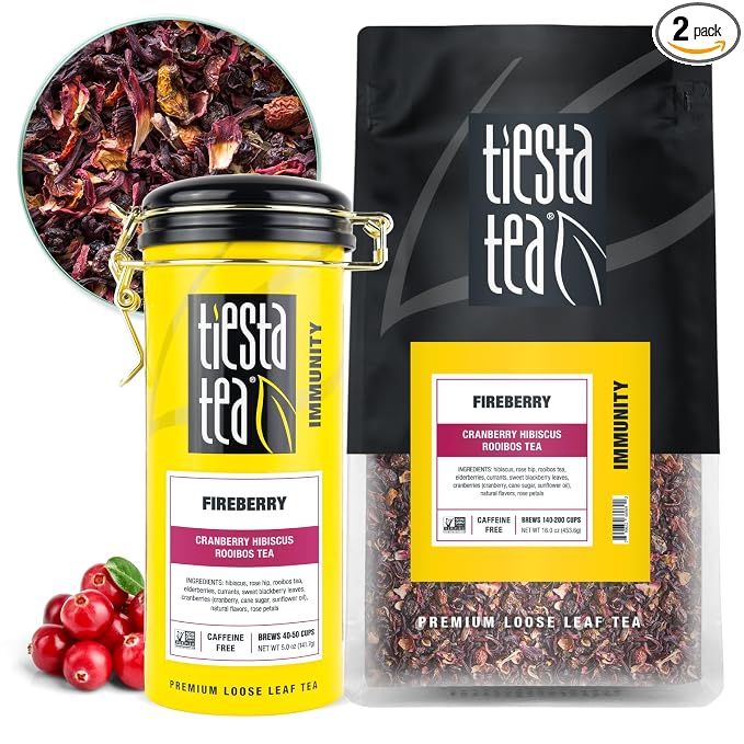 Tiesta Tea - Fireberry, Loose Leaf Cranberry Hibiscus Rooibos Tea, Non-Caffeinated, Hot & Iced Tea, 5 oz Tin & 1 lb Bulk Bag, Natural Flavored