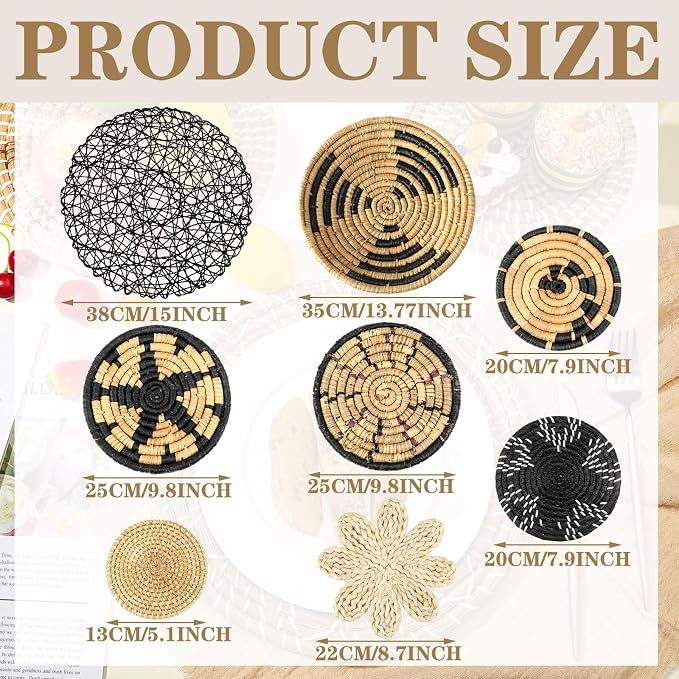 Tatuo 11 Pcs Boho Wall Basket Decor Bulrush Woven Wall Hanging Art Round Farmhouse Rustic Handmade Wicker for Summer Home, Bedroom, Living Room, Kitchen Decorations, Multi Sizes(Fresh)