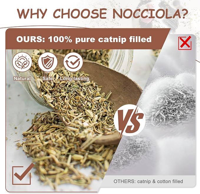 Nocciola 3 Pack Catnip Toys for Cats, Funny Cat Toys Filled with 100% Pure Organic Catnip, Safe Kitten Teething Chew and Kicker Toys, Stress Relieving Fun for Indoor Cats, Brown
