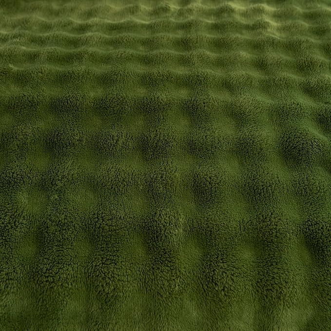 YUSOKI 3D Fleece Bubble Throw Blanket,Olive Green, 50"x60" | Ultra Soft, Non-Shedding, Lightweight for All Season Use, stays fluffy after repeated washes, Perfect Gifts, Machine Washable