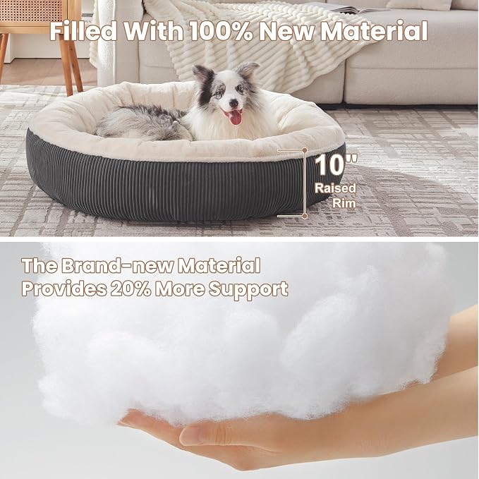 45 inches Calming Donut Dog Bed for Extra Large Dogs,Dark Grey | Round Jumbo Pet Bed with Removable&Washable Cover,Plush Faux Fur & Corduroy, Fits Pets up to 100 lbs