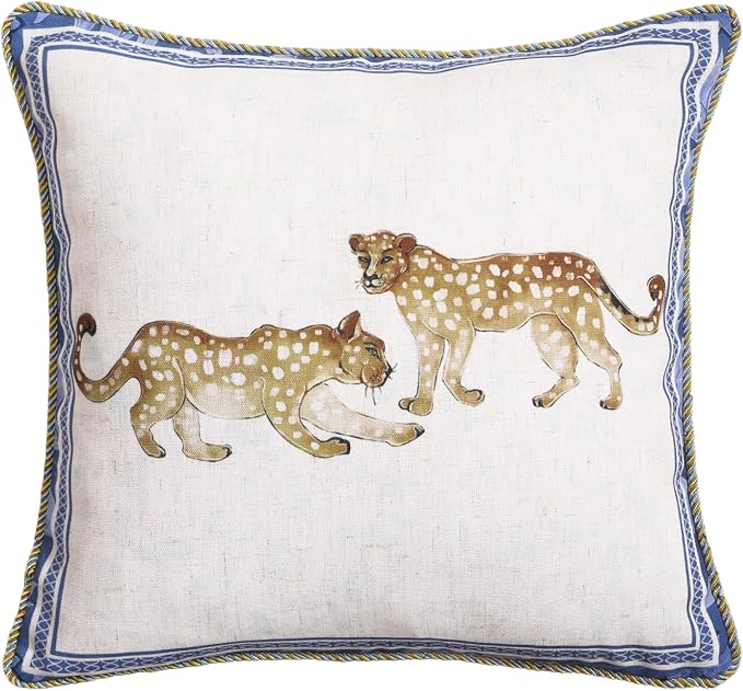 patdrea Designer French Vintage Linen Throw Pillow Cover,18"x18"-Fromm E | Elegant Decorative Pillow Case with Zipper,Leopard Pattern,Pillow Cover for Couch Living Room Bedroom Sofa