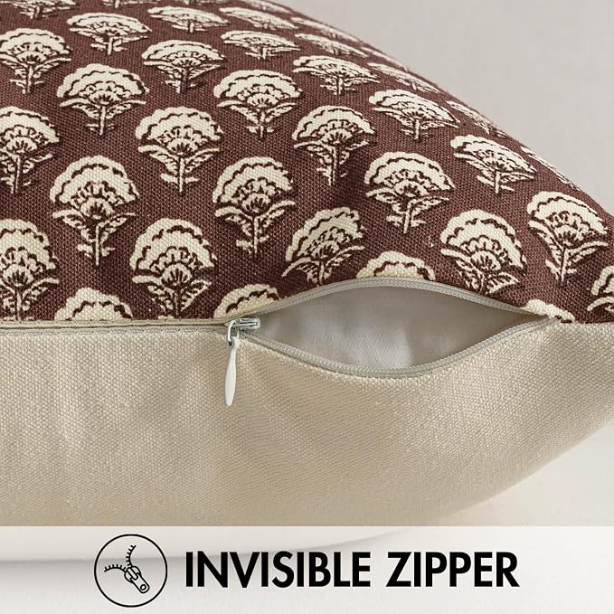 MIULEE Floral Print Decorative Pillow Covers 20x20, Withered Rose | Vintage Boho Farmhouse Modern Home Decor, Set of 2, Block Print Cushion Covers for Couch Sofa Bed Living Room