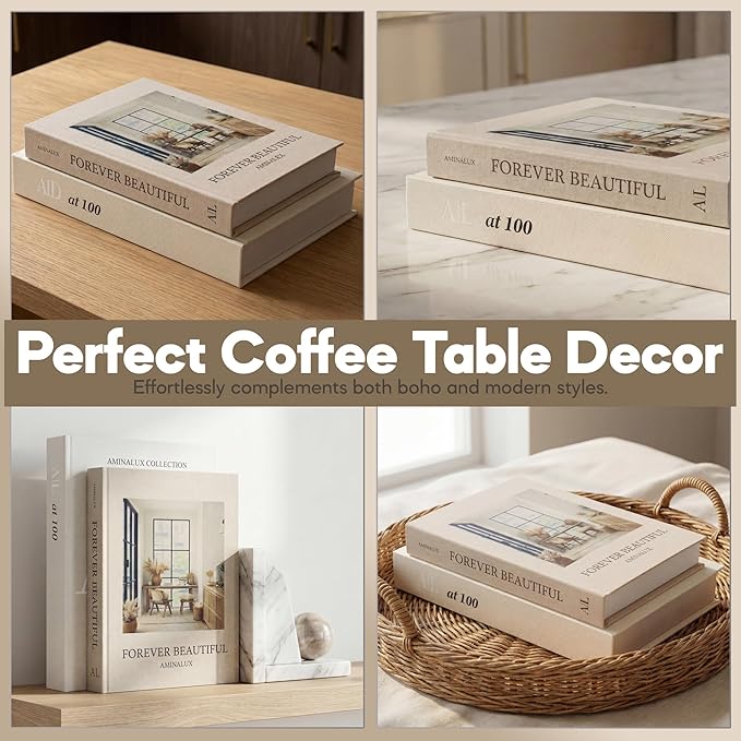 Decorative Books for Home Decor with Storage – Set of 2 Faux Linen Book Boxes with Aesthetic Covers – Enhance Your Coffee Table, Bookshelf Decor – Hidden Storage for Photos, Keepsakes, and Jewelry