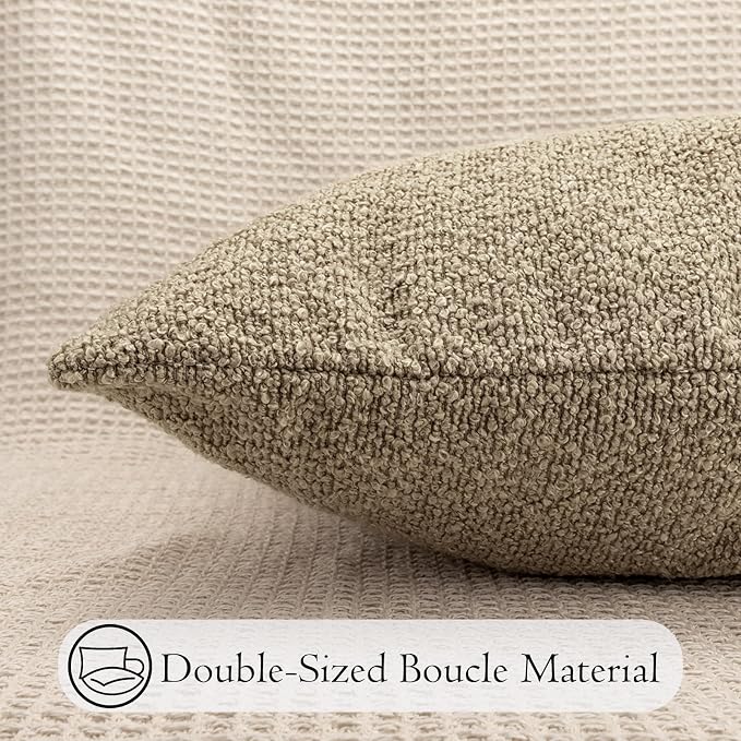 JoraLion 16x24 inch Boucle Lumbar Pillow Cover, Camel Woven Texture Neutral Long Pillow Cover Breathable Cushion Case for Couch Sofa Bed Living Room Home Decor (Cover Only)