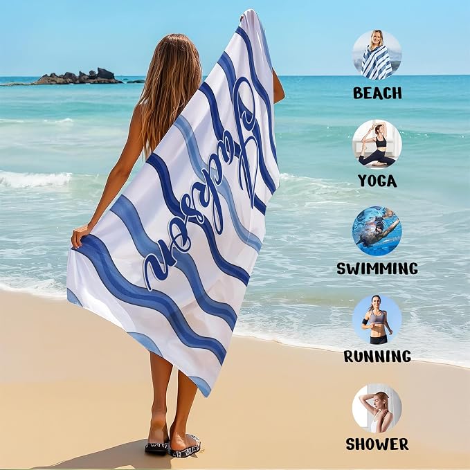 JML Custom Beach Towel with Name, Personalized Microfiber Beach Towel with Name, Large, Soft, Quick Dry & Absorbent for Swim, Pool,Adult,Summer Holiday,Vacation,Travel,Gift for Anniversary, Birthday