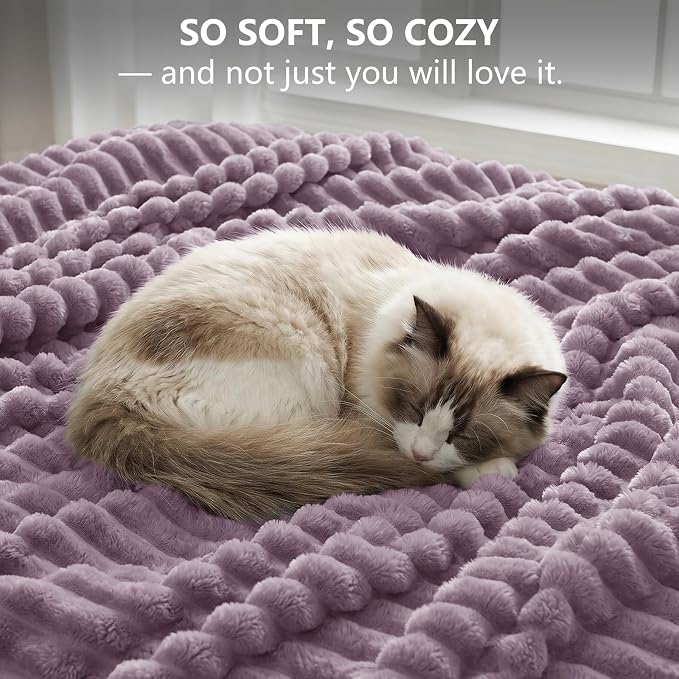 Dusty Purple Twin Blanket for Bed & Couch, 60 x 80 Inch | 300GSM Ribbed Fleece Blanket, Soft, Cozy & Lightweight, OEKO-TEX Certified, All-Season Use for Travel, Dorm & Home Decor