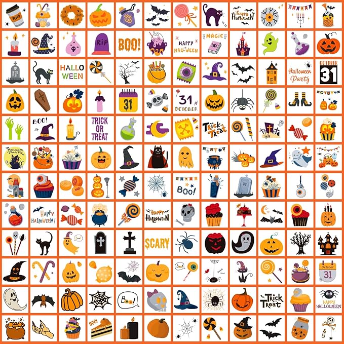 Partywind 408 PCS Kids Tattoos for Party Supplies, Individually Wrapped Sheet Temporary Tattoos Stickers for Kids Goodie Bag Stuffers, Fun Birthday Party Favors - Halloween