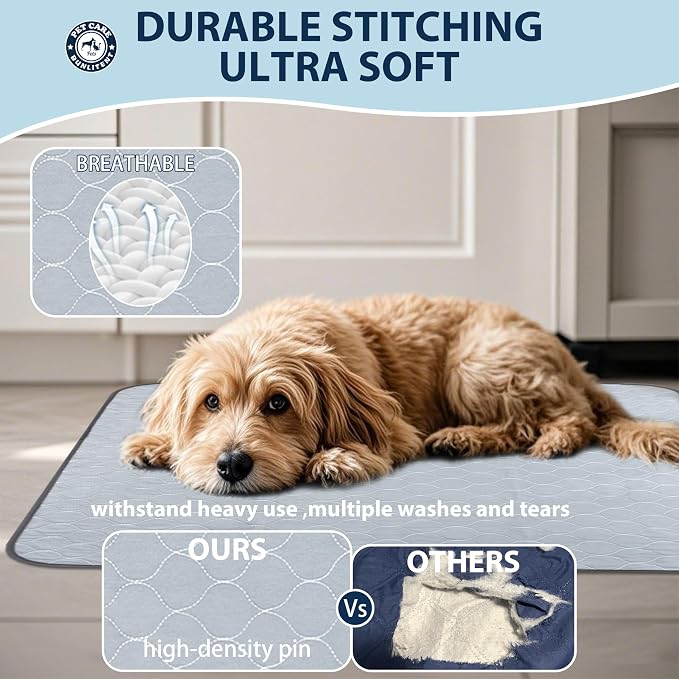 Washable Pee Pads for Dogs, Reusable Puppy Pads 34x36, 3 Pack, White Grey | Reusable, Fast Absorbent, Waterproof, Non-Slip, For Whelping, Training, Incontinence & Potty, For Dog Playpen, Crate, Car