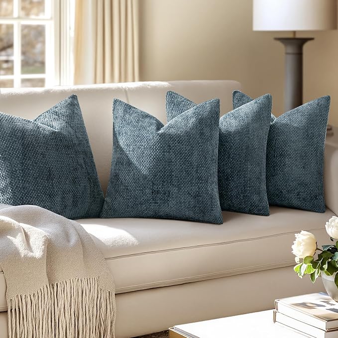 MIULEE Soft Decorative Chenille Pillow Covers Navy Blue 20x20 Pack of 4 | Modern Home Decor, All Same Navy Color Set, Couch Throw Pillows, Farmhouse Boho Cushion Covers for Sofa Bed Living Room
