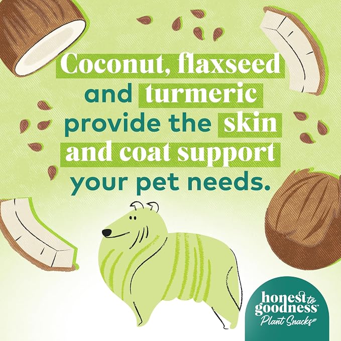 Honest to Goodness Plant Snacks Coconut & Flax Dog Treats, 8 oz | Crunchy, Plant-Based, Way to Glow Skin Coat Support, Enriched with Omega 3 Fatty Acids, Fortified with Postbiotics, USA Made
