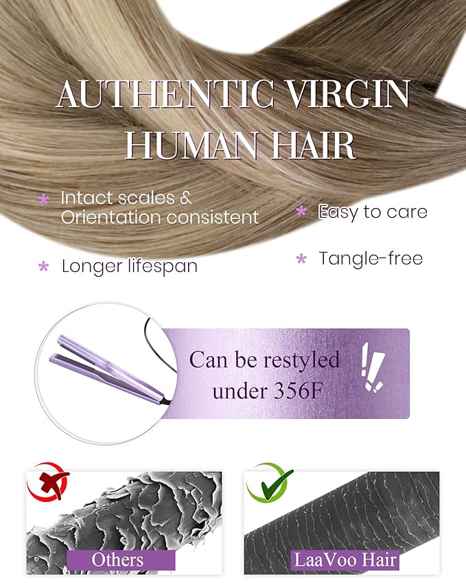 LaaVoo U Tip Hair Extensions Human Hair Light Brown to Ash Blonde Mix Platinum Blonde Balayage Utip Hair Extensions 20 Inch 50g/50s