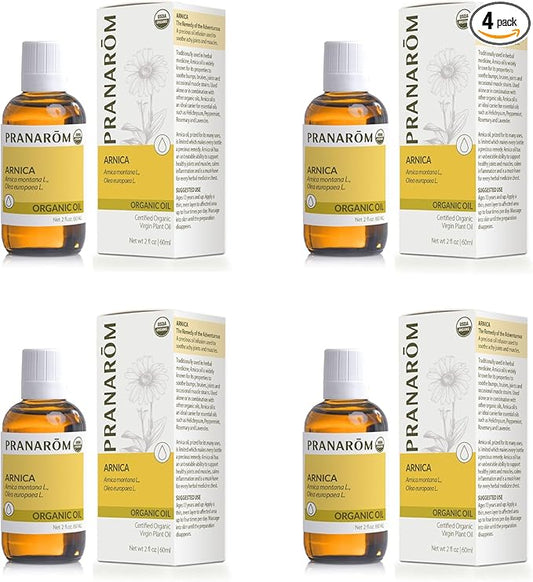 Pranarom - 4 Pack - USDA Certified Organic French Arnica Virgin Plant Oil - 2 fl oz Glass Bottle - Massage Oil for Body, Relaxing, Soothing for Joints & Muscles