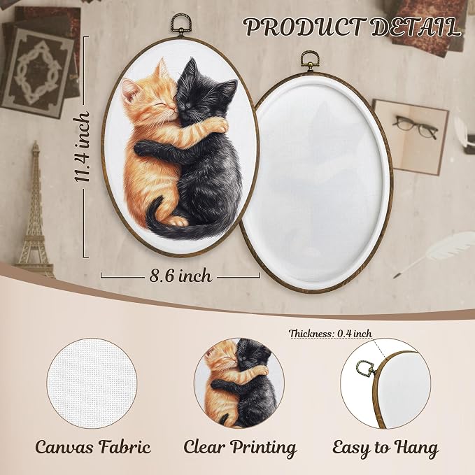 LKETW Orange and Black Cat Oval Wall Art Decor, Cute Tabby Cat Hugging Oval Canvas Hanging Decor, Kitten Wall Decorations for Home Bedroom Living Room Bathroom Office, 8.6x11.4 Inch